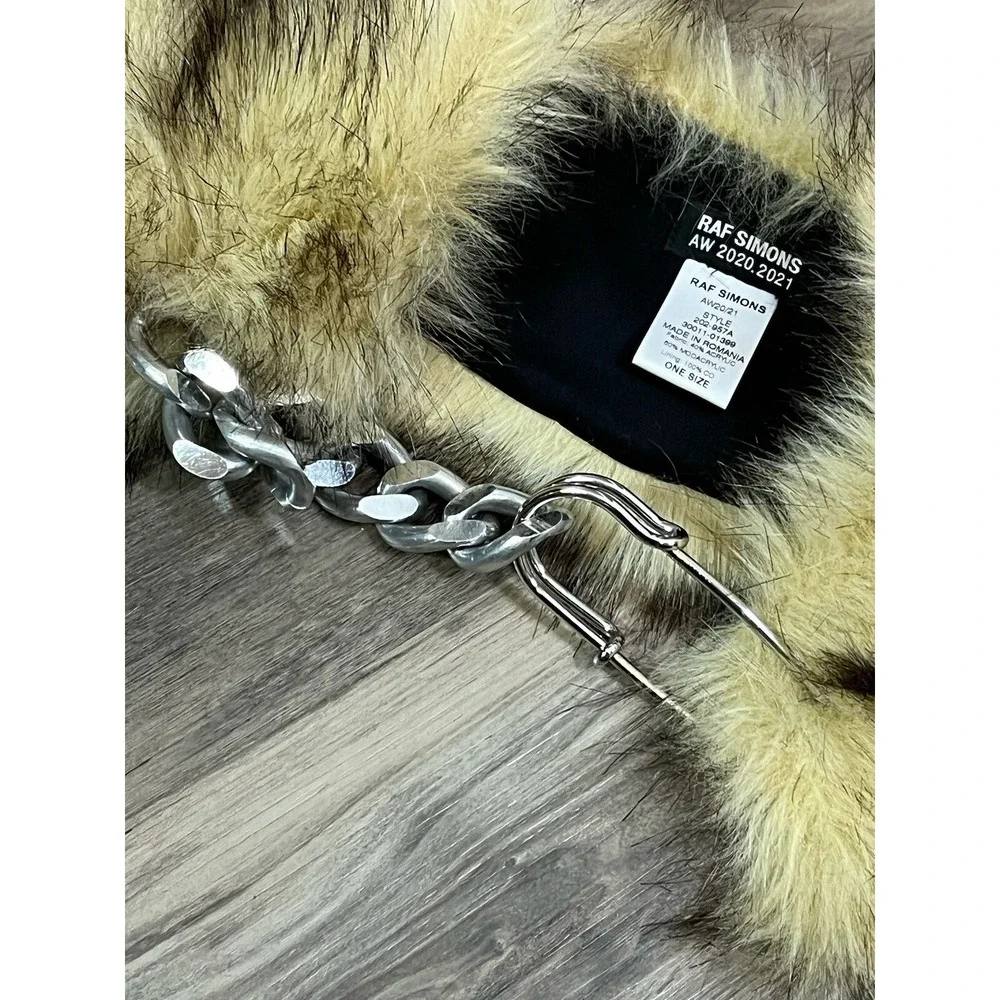 Raf Simmons Faux Fur Collar Chain Link Safety Pin Brown Blonde Style‎ 202-957A